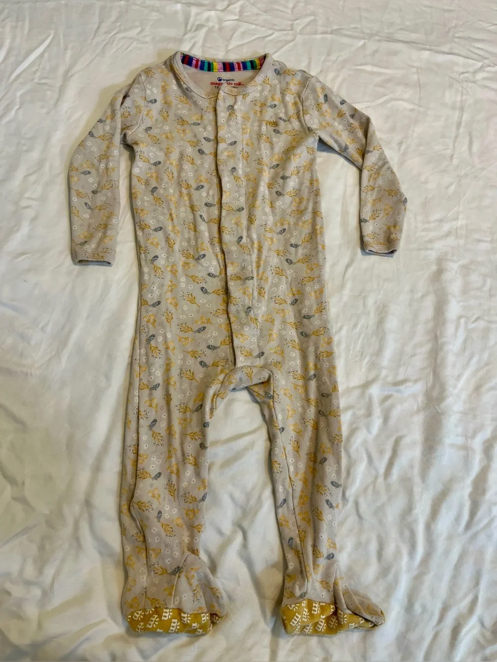 Magnetic Me Logan Footed One-Piece Pajamas with Yellow & Gray Floral Print